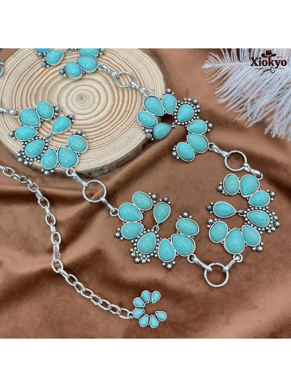 Boho Turquoise Chain Belt for Women | Silver Western Concho Cowgirl Accessory